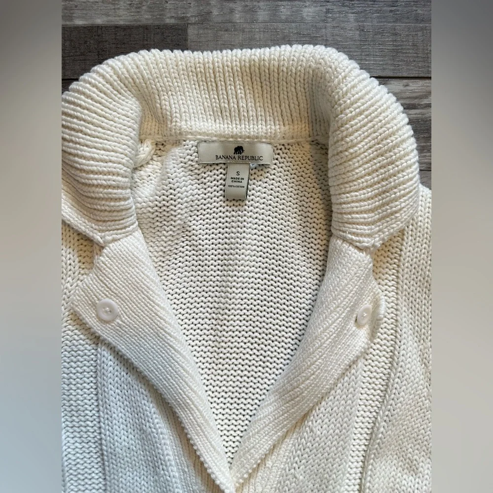Banana Republic Organic Cotton Ivory Cream Knit Button Down Cardigan Womens Sz S